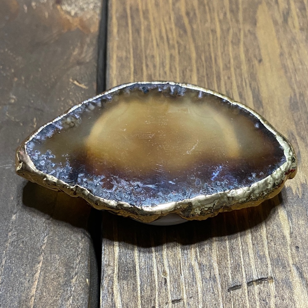 Phone Grip Natural Agate with 3M Strip & Expandable Grip on Back Brown & Gold